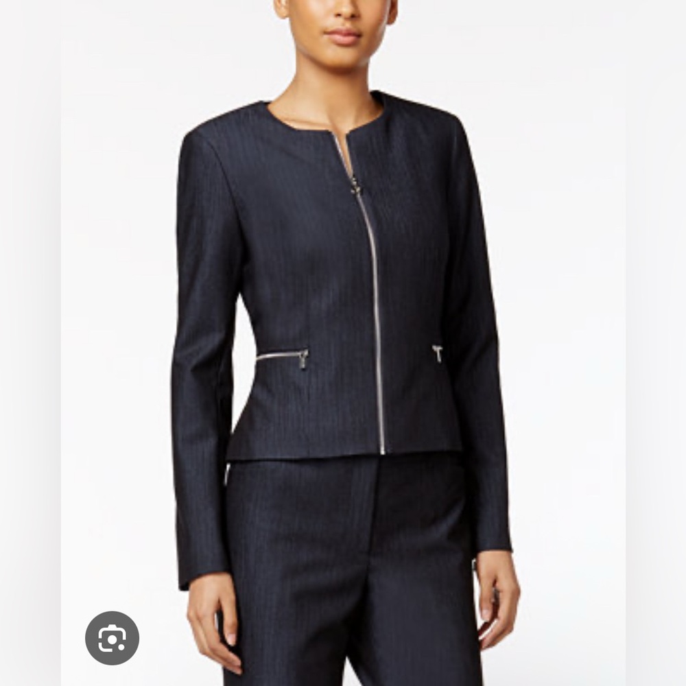 Calvin Klein Navy Zip-Front Blazer & Skirt Set | Size 14 | Gently Worn
